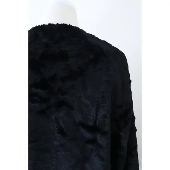 Vintage 1960s Styled By Winter Size L Faux Fur Teddy Coat Double Breasted Black - Picture 10 of 12